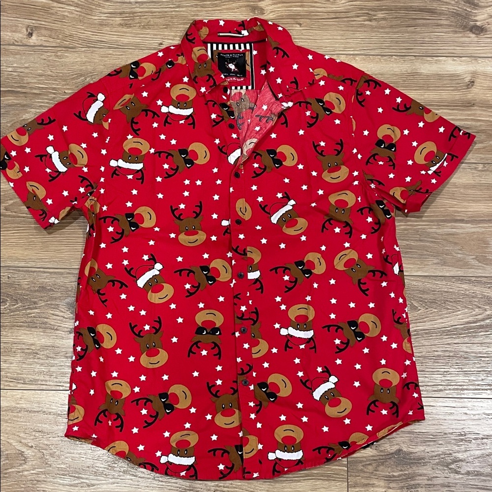 Denim & Flower Red Reindeer Print Men's Shirt